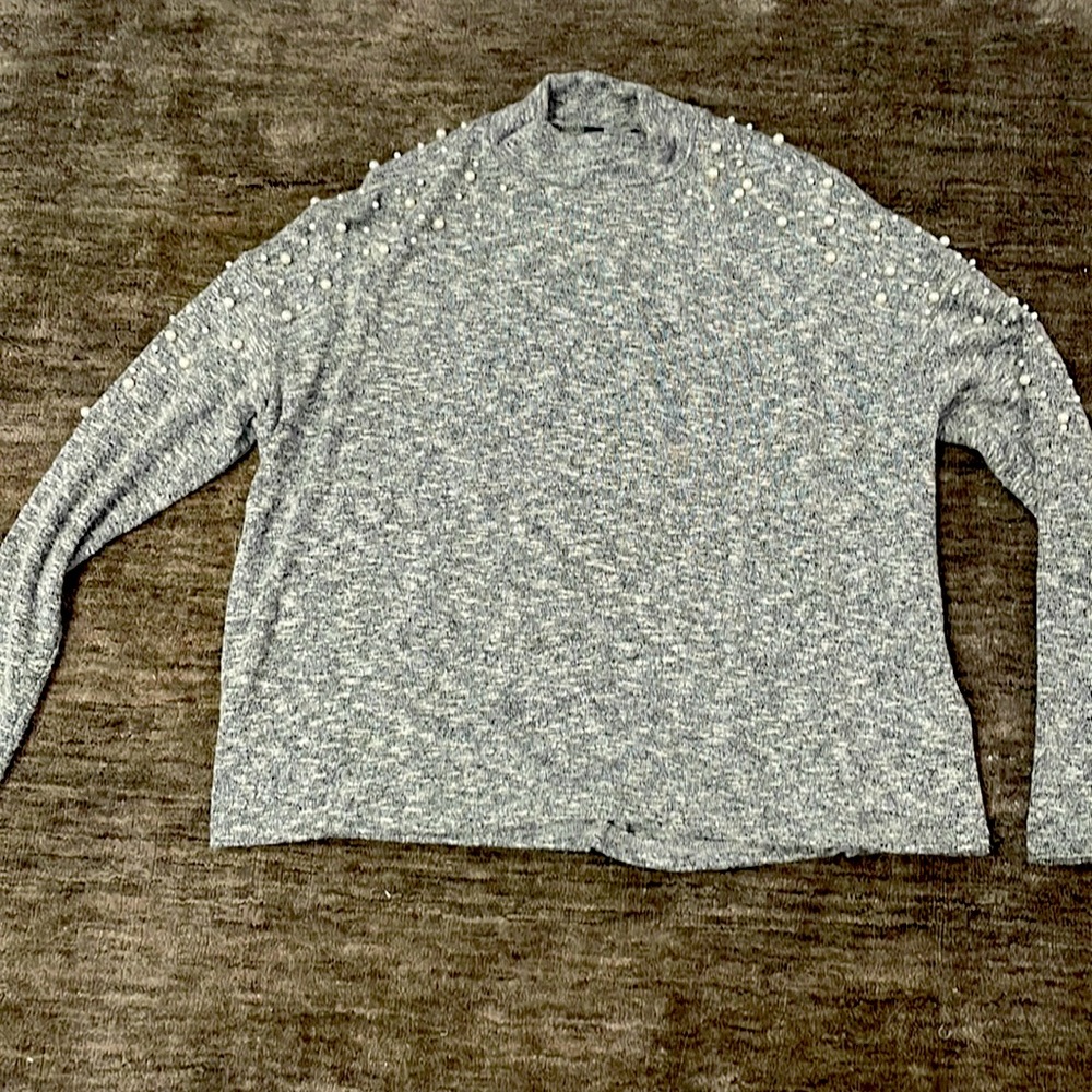 Zara grey mock neck long sleeve with pearl detail